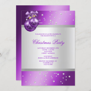 Elegant Purple Baubles & Pearls Christmas Invitation