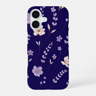 Elegant Purple & Beige Floral Pattern iPhone 16 Case