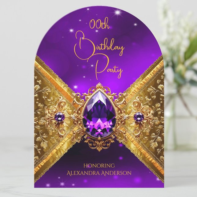 Elegant Purple Birthday Gold Golden Jewel sparkle Invitation (Creator Uploaded)
