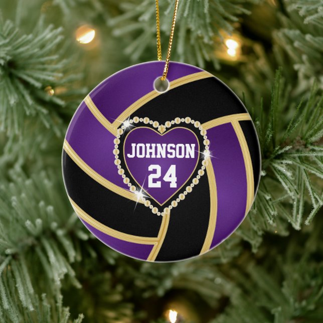 Elegant Purple, Black and Gold Volleyball Ceramic Ornament (Tree)