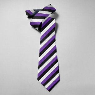 Elegant Purple Black and White Stripes Groom Tie