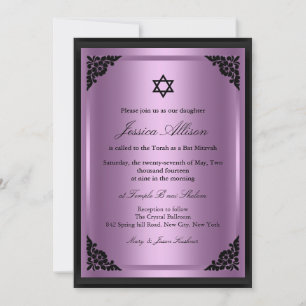 Elegant Purple & Black Bat Mitzvah Invitation