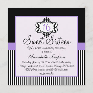 Elegant Purple & Black Chic Sweet 16 Invite