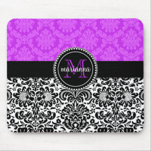 Elegant Purple Black Damask Personalised Mouse Pad