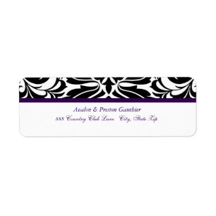 Elegant Purple Black Damask Wedding Address Label Return Address Label