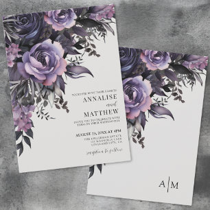 Elegant Purple Black Floral Wedding Invitation