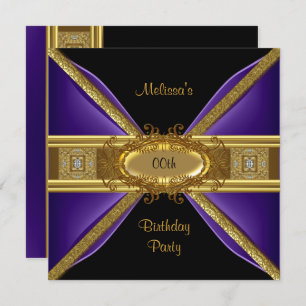 Elegant Purple Black Gold Birthday Party Invitation