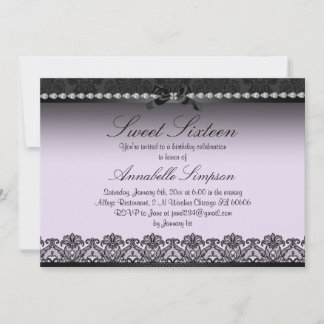 Elegant Purple & Black Lace Sweet Sixteen Invite