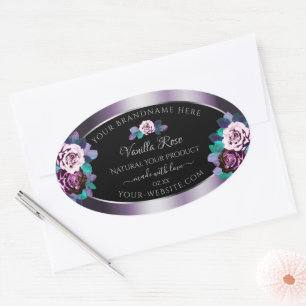 Elegant Purple Black Product Label Flourish Floral