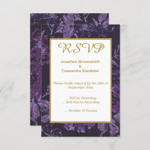 ELEGANT PURPLE BLACK  VINTAGE FLORAL RSVP INVITATION