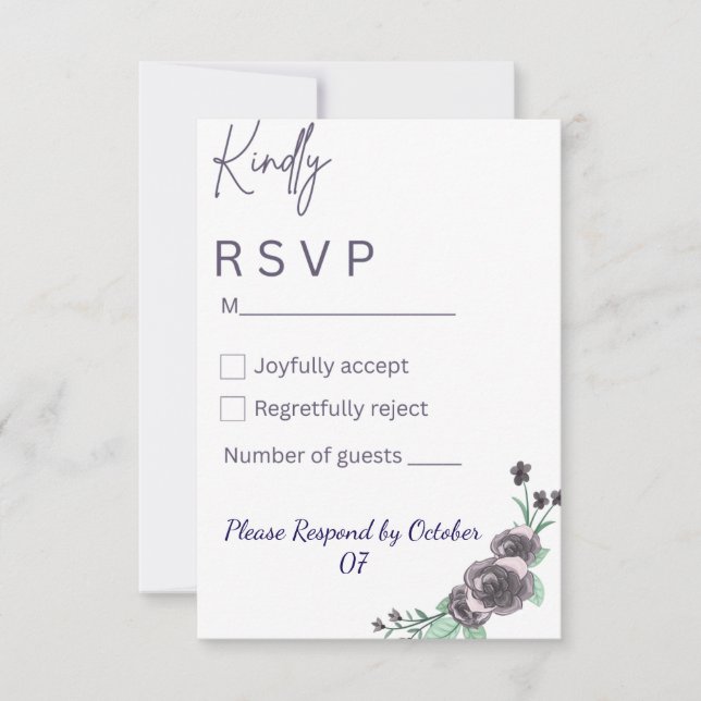 Elegant purple & black watercolor RSVP Card (Front)