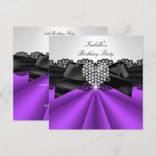 Elegant Purple Black White Diamond Birthday Party Invitation