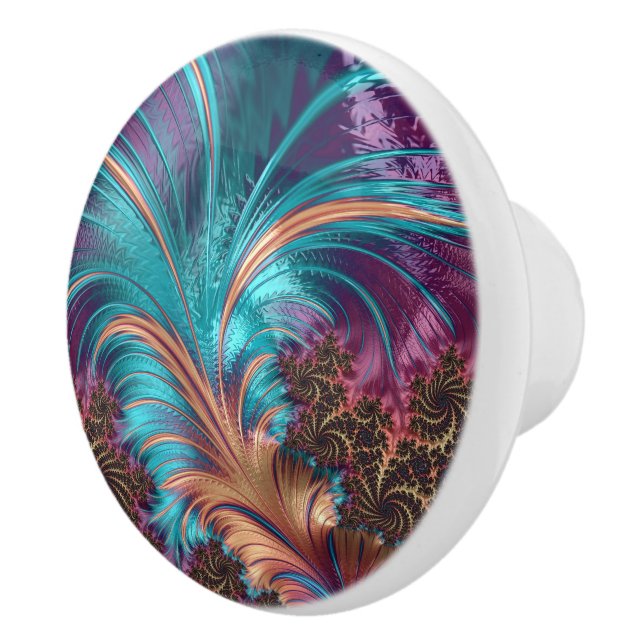 Elegant Purple Blue Abstract Feather Design Ceramic Knob (Right)