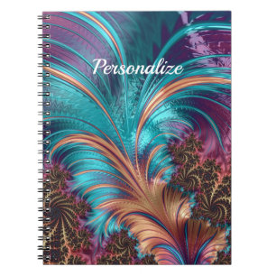 Elegant Purple Blue Abstract Feather Personalise Notebook