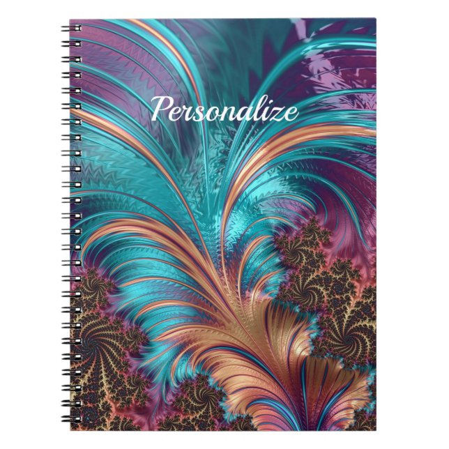 Elegant Purple Blue Abstract Feather Personalise Notebook (Front)
