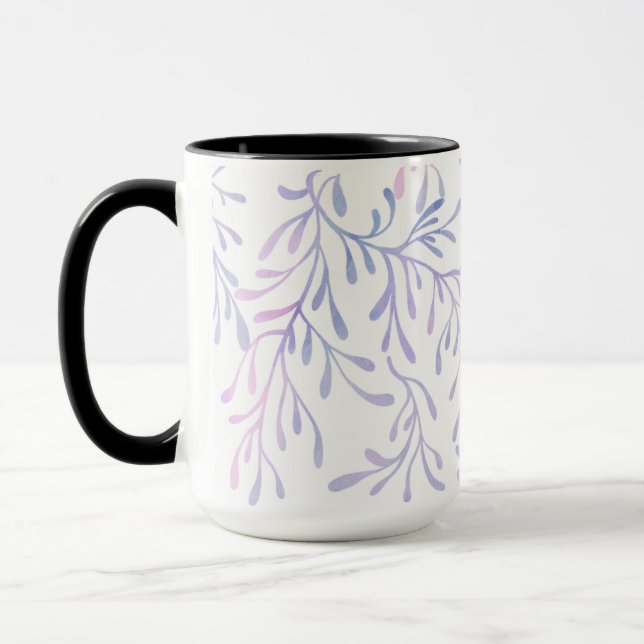 Elegant Purple & Blue Botanical Leaf Pattern  Mug (Left)