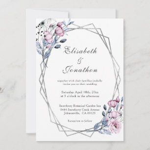 Elegant Purple Blue Floral Geometric Wedding Invitation
