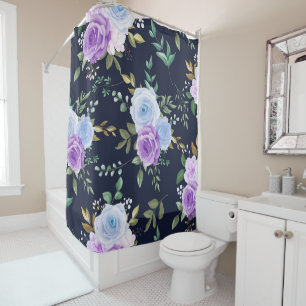 Elegant purple, blue  floral shower curtain