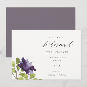 ELEGANT PURPLE BLUE FLORAL WATERCOLOUR BRIDESMAID INVITATION