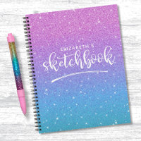 Elegant Purple Blue Glitter Ombre Sketchbook