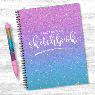 Elegant Purple Blue Glitter Ombre Sketchbook Notebook