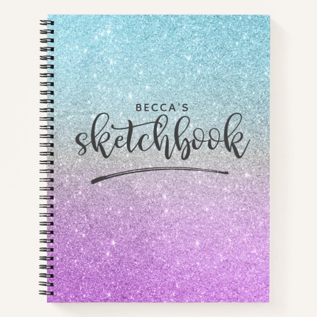 Elegant Purple Blue Glitter Ombre Sketchbook Notebook (Front)