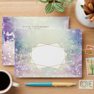Elegant Purple Blue Gold Geometric Wedding Envelope