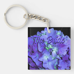 Elegant Purple blue Hydrangeas florals the Bride Key Ring