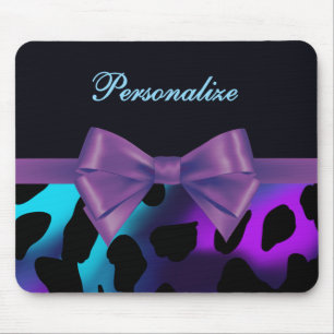 Elegant purple blue Neon Leopard Ribbon Mouse Pad