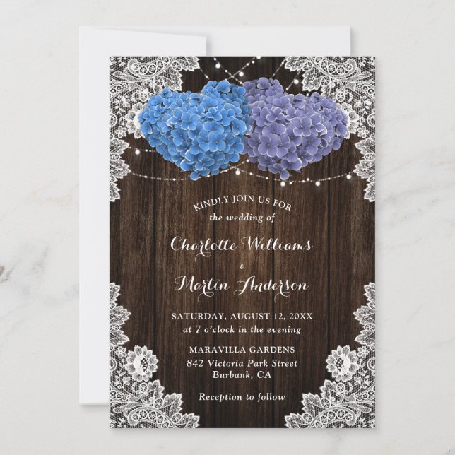 Elegant Purple Blue Rustic Floral Wedding Invitation (Front)