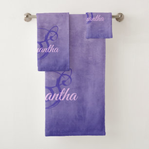 Elegant Purple Blue rustic monogram Bath Towel Set