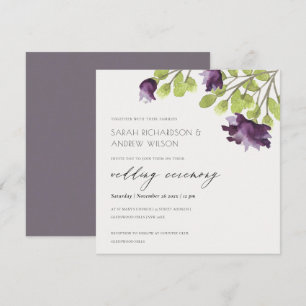 ELEGANT PURPLE BLUE WATERCOLOUR FLORAL WEDDING INVITATION