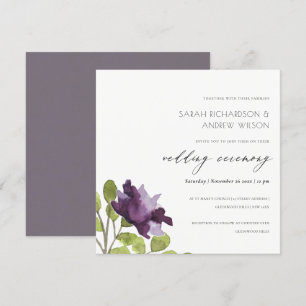 ELEGANT PURPLE BLUE WATERCOLOUR FLORAL WEDDING INVITATION