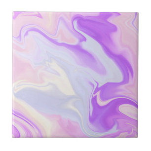 Elegant Purple Blue White Abstract Watercolor Ceramic Tile