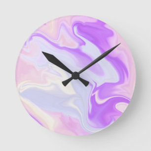 Elegant Purple Blue White Abstract Watercolor Round Clock