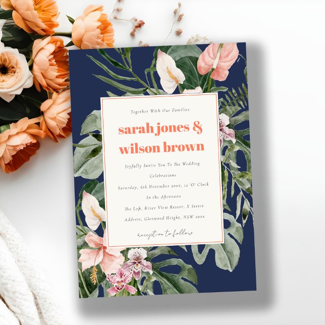 Elegant Purple Blush Boho Tropical Floral Wedding Thank You Card (Creator Uploaded)