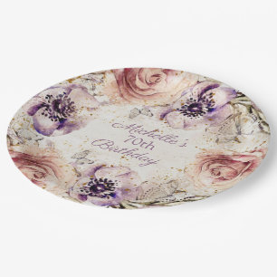 Elegant Purple Blush Pink 70th Birthday Party  Paper Plate