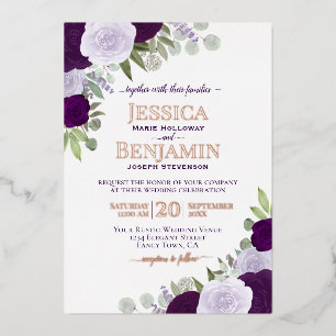 Elegant Purple Boho Floral with Rose Gold Wedding