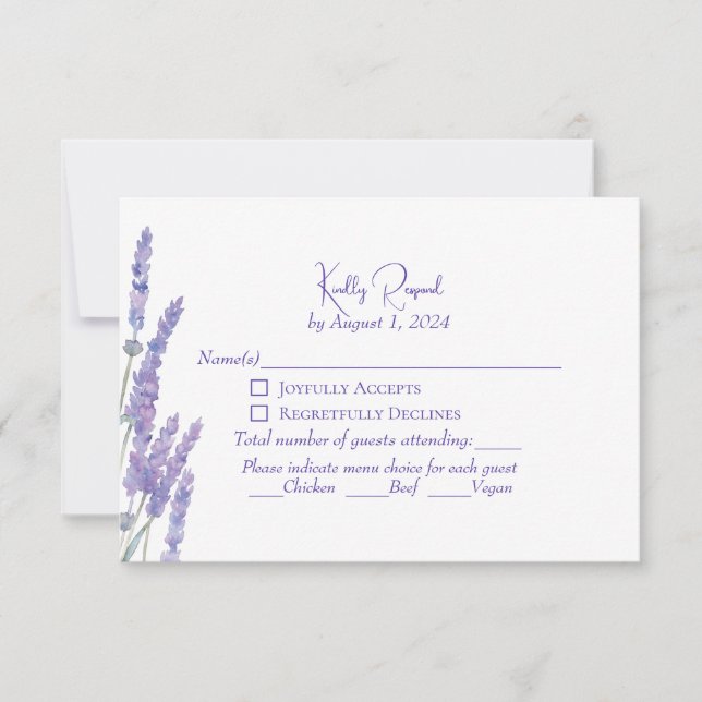 Elegant Purple Boho Lavender Flowers Wedding RSVP (Front)