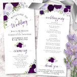 Elegant Purple Boho Watercolor Floral Wedding Program<br><div class="desc">This beautiful wedding program features an elegant floral boho chic design with hand painted roses in shades of plum, dusty purple and lavender on a white background. The titles are written in fancy script calligraphy, and there is space for your ceremony and wedding party details, as well as a short...</div>
