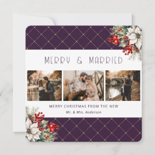 Elegant Purple Botanical Newlywed Holiday Card