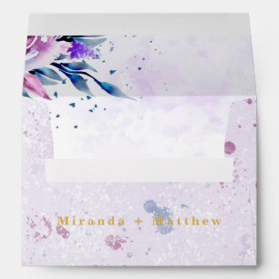 Elegant Purple Botanical Peony Gold Wedding Envelope
