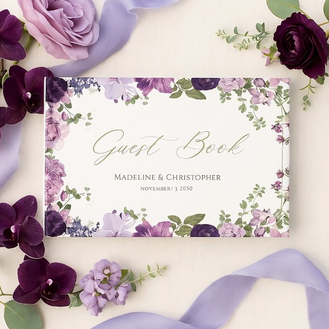 Elegant Purple Botanical Wedding Guest Book (Creator Uploaded)