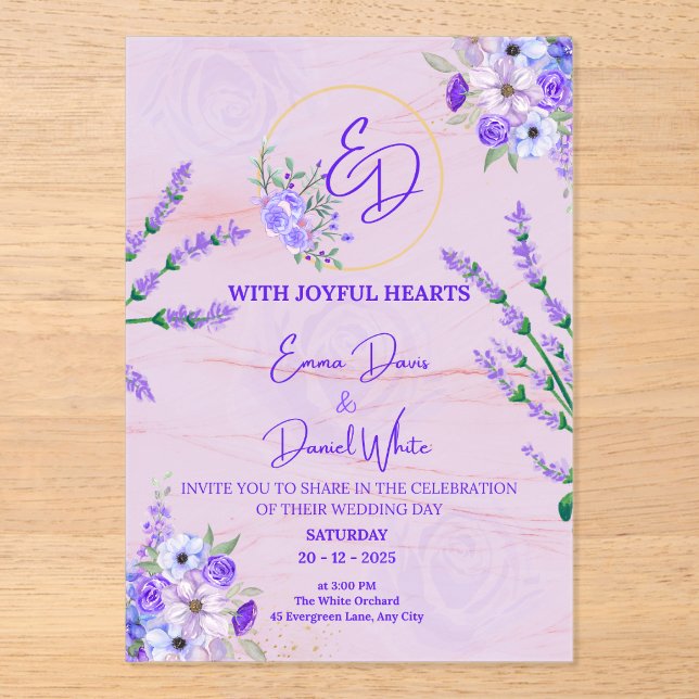 Elegant Purple Botanical Wedding Invitation (Front)
