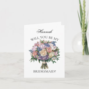 Elegant Purple Bouquet Bridesmaid Proposal Invitation