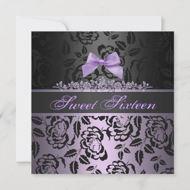 Elegant Purple Bow Sweet 16th Birthday Invitation (Front)