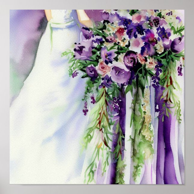 Elegant Purple, Bridal Cascading Bouquet 2, Poster (Front)