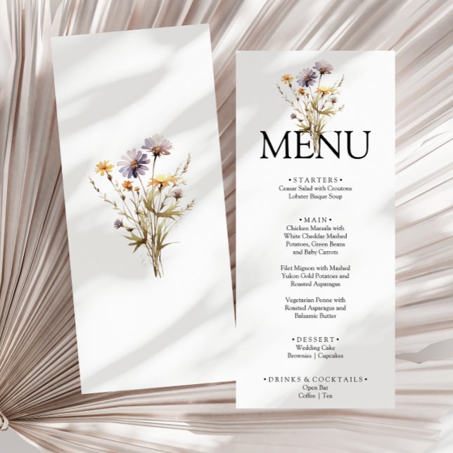 Elegant Purple Bright Floral Garden Dinner Wedding Menu (Creator Uploaded)