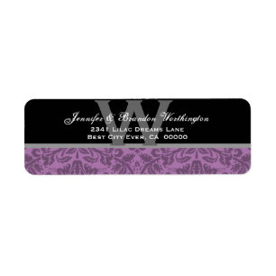 Elegant Purple Brocade Damask Wedding Collection Return Address Label