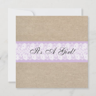 Elegant Purple Burlap Lace Baby Shower Invitation